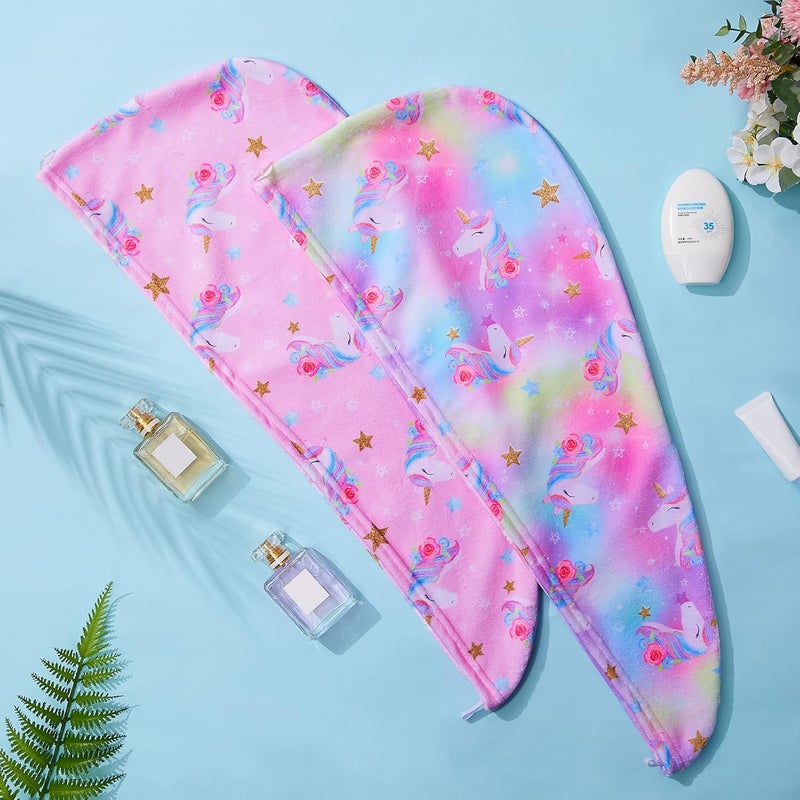 FIOBEE Microfiber Hair Towel Wrap for Kids Rapid Drying Turbans for Wet Hair with Button Women & Girls Long, Curly Hair Pack of 2, Pink - Image 3
